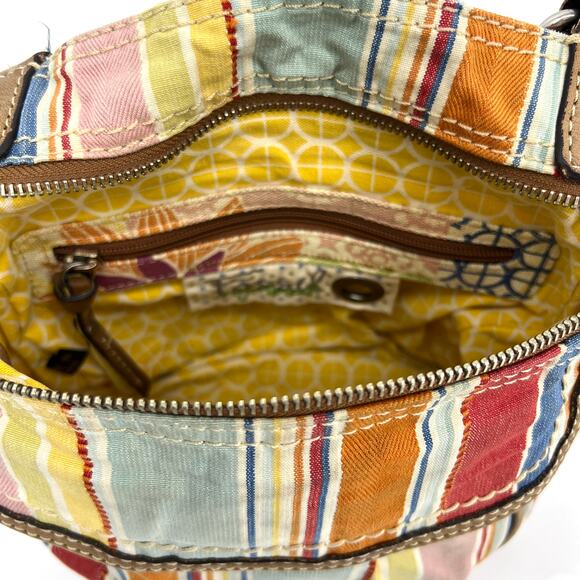Fossil Watercolor Striped Organizer Denim Fabric Crossbody Purse Shoulder Bag - Picture 9 of 13